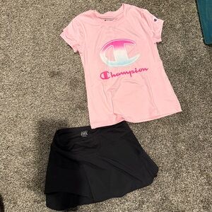 Champion Pink Athletic Top with a black skirt